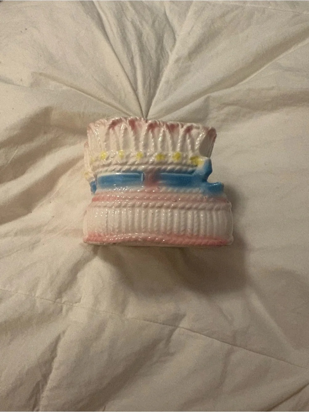 Vintage Hand-Painted Pink & Blue Ceramic Baby Booties Decorative Mittens